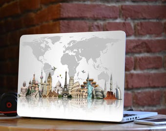 Adesivo de vinil com estampa cinza para laptop, mapa-múndi, Dell XPS, HP Envy, Lenovo, Asus, Vivobook, Acer Spin, adesivo de cobertura total, moderno