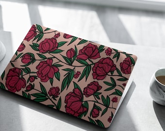 Floral pele do portátil pastel bege adesivo portátil decalque de vinil dell hp lenovo asus chromebook acer adesivo peônia flor pele para um presente portátil