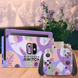 Flowers decal for Nintendo Switch colorful skin purple Gamer Console Sticker Joy Con Skin Pro Controller Skin Wrap Dock Nintendo Switch OLED