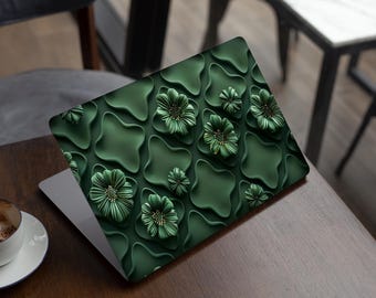 Adesivo de vinil floral verde escuro para laptop HP Dell Lenovo Asus | Adesivo de vinil floral fosco para PC, presente para amantes da natureza