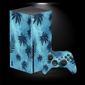 Blå palmträd Xbox Series X-skin Tropisk Xbox Series S vinylomslag Sommarstrand Xbox One S-dekal Naturlöv Konsolkontrollklistermärke