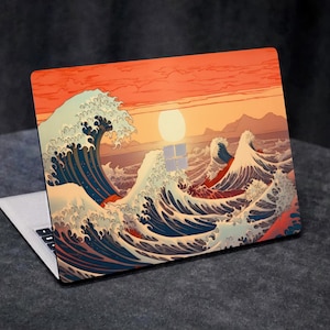 Great Wave Surface Skin | Vinyldekal med japansk konst i solnedgången för Surface Pro, Go, Book, Laptop Studio | Skyddande klistermärke i retrostil med Kanagawa Wave