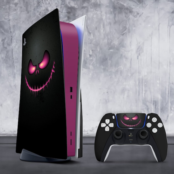 PlayStation 5-skin//Helsvart//Bästsäljande vinyldekalklistermärke 3 m vinyl//Heltäckande PS5-konsol och handkontroll//PS5-skin Halloween