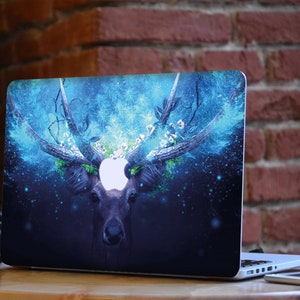 Elk Deer on Mountain Top Nature Watercolor Laptop Skin, Macbook Skin, Computer Decal Sticker Full Coverage Laptop Skin
