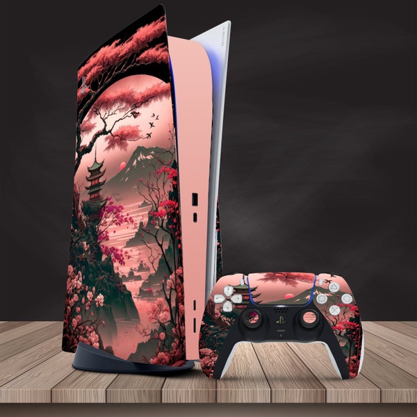 Japan PS5 Skin Mountains PS5 Digital Edition Skin Pink Playstation 5 Console And Controller PS4 sakura Full Wrap Vinyl For PS5 ps4 Sticker