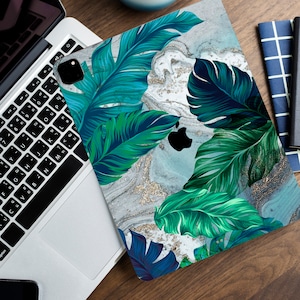 Tropical leaves decal for iPad marble pattern sticker for iPad Pro beautiful skin for iPad Air green nature decal iPad mini silver iPad skin