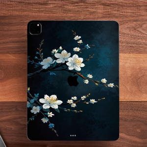 White Floral Skin For iPad Blue iPad Air 13 2024 Decal iPad 12.9 Pro Sticker iPad A16 Skin iPad Pro 11 stickers Art ipad decal gift for her