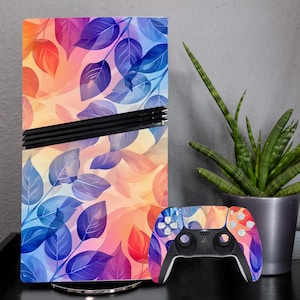 Abstract Leaves PS5/PS4 Skin: Colorful Vinyl Decal for Console & Controller