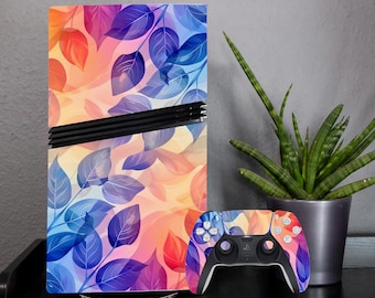 Abstract Leaves PS5/PS4 Skin: Colorful Vinyl Decal for Console & Controller