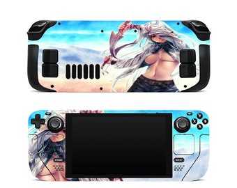 Anime girl Steam Deck Skin Blue Gaming SteamDeck Decal Wrap, Cartoon pattern Game Console Premium Skin Cover, 3M Vinyl, sword skin Steam