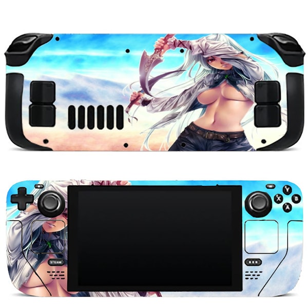 Anime girl Steam Deck Skin Blue Gaming SteamDeck Decal Wrap, motif de dessin animé Console de jeu Premium Skin Cover, vinyle 3M, peau d'épée Steam