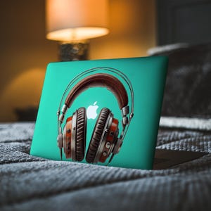 Vintage Headphones MacBook New Skin Retro Music MacBook Pro 16 Skin Mac Pro 14, Air 13 15 decal Turquoise Macbook Laptop Vinyl Decal
