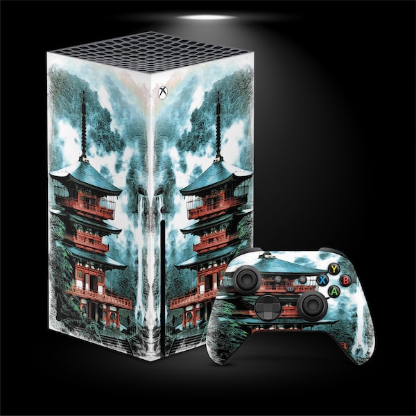 Japanese Art Skin Xbox Series X sticker Moku Hanga Xbox One S Console and Controller Vinyl for Xbox Series S Japanese Temple sticker Xbox