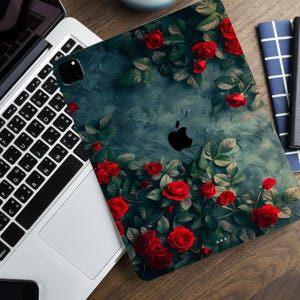 Roses decal for iPad flowers sticker for iPad Pro aesthetic skin for iPad Air Blue green decal for Apple iPad Pro 12.9 iPad mini iPad Air