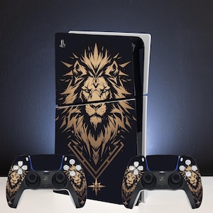 Skin para PS4, Leão, PS5 Slim, Adesivo PS4 Pro Slim Fat, Vinil Animal, Controle de Console Playstation, Dourado, PS5 Pro Dualshock Preto, Skin PS 5 Desenho Animado