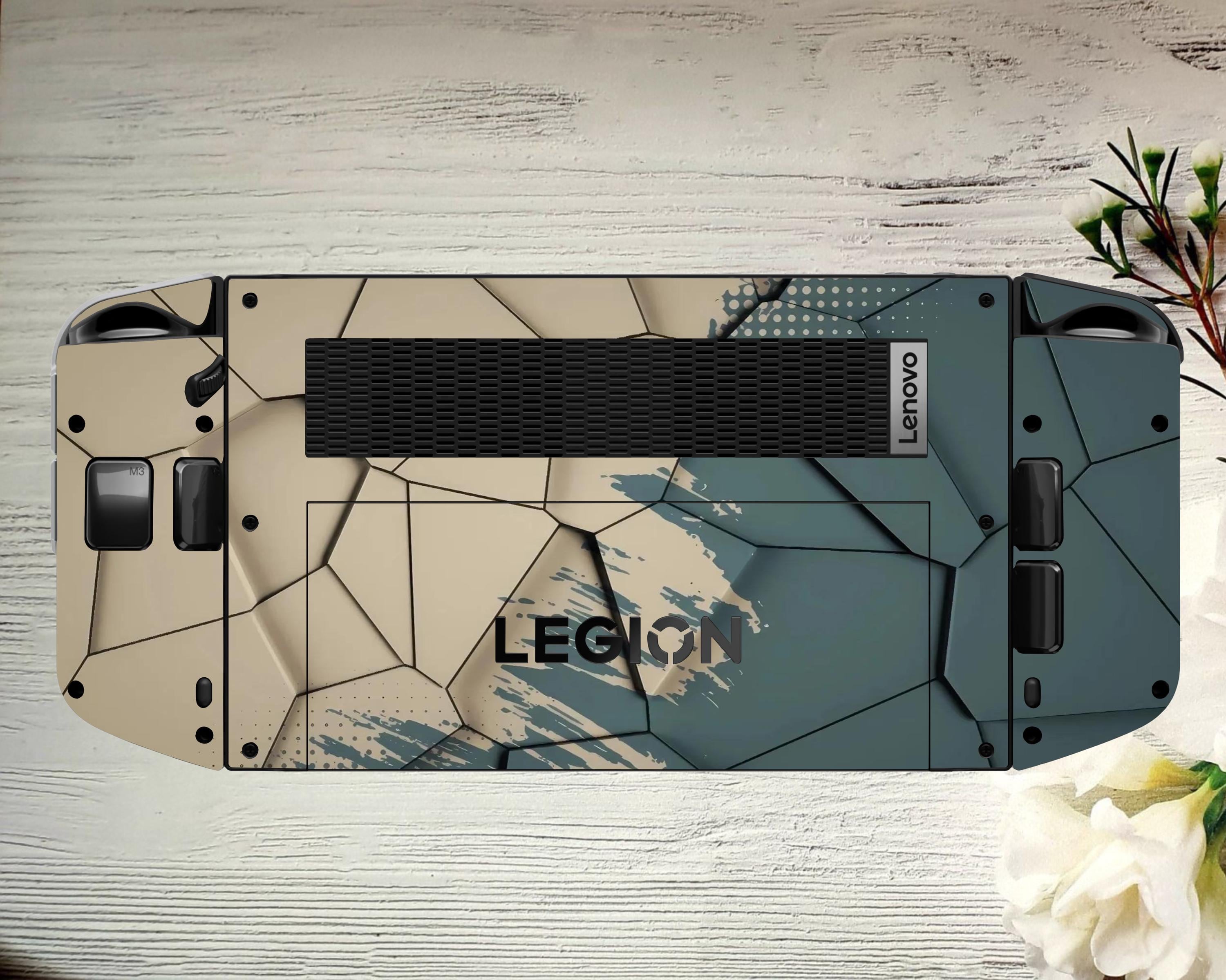 Sticker pour console portable de jeu Lenovo Legion Go Skin | Vinyle géométrique craquelé en pierre | Sticker gaming complet beige olive