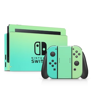 May include: A green and blue gradient Nintendo Switch console and controller. The console has the Nintendo Switch logo and the text "NINTENDO SWITCH".