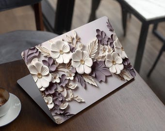 Adesivo de vinil para notebook com pele floral, bege pastel, Dell XPS, HP Envy, Lenovo, Asus, Vivobook, Acer Spin, cobertura total, moderno