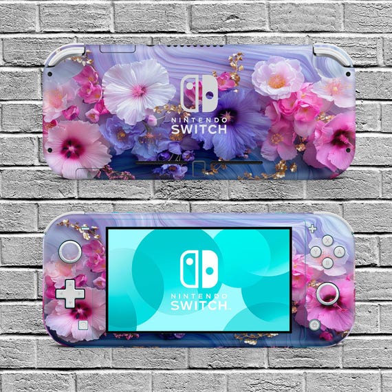 Floral Nintendo Switch Lite Skin Purple Pink White Flowers Decal 
