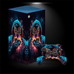Skin per Xbox One X Fire, adesivo teschio per Xbox One S, adesivo in vinile neon per Xbox 360, decalcomania per console Xbox Series X S, carte da gioco, regalo per il fidanzato