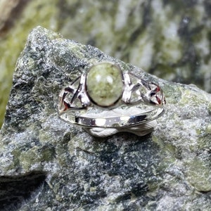 Connemara Marble Stone Set Sterling Silver Celtic Knot Ring. image 1