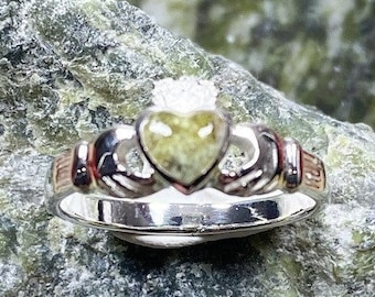 Connemara Marble Stone Set Heavyweight Sterling Silver Claddagh Ring.