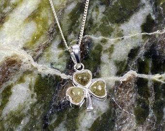 Connemara Marble Stone Set Silver Shamrock Pendant