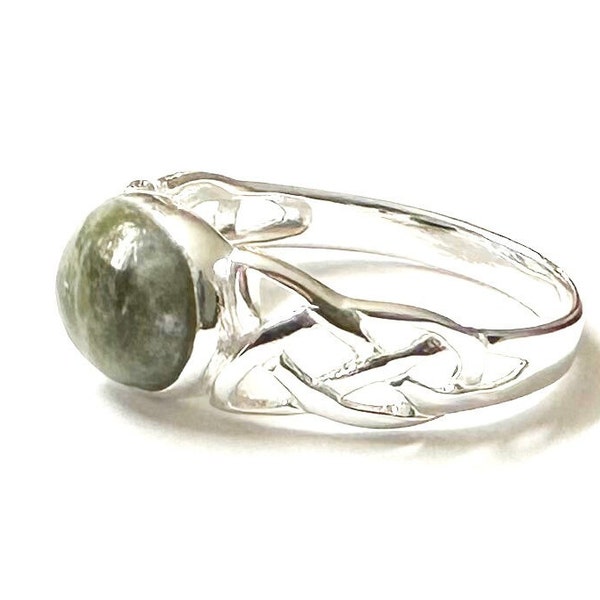 Connemara Marble Stone Set Sterling Silver Celtic Knot Ring.