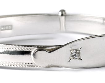 Childs White Cz Stone set Expandable Bangle Medium size