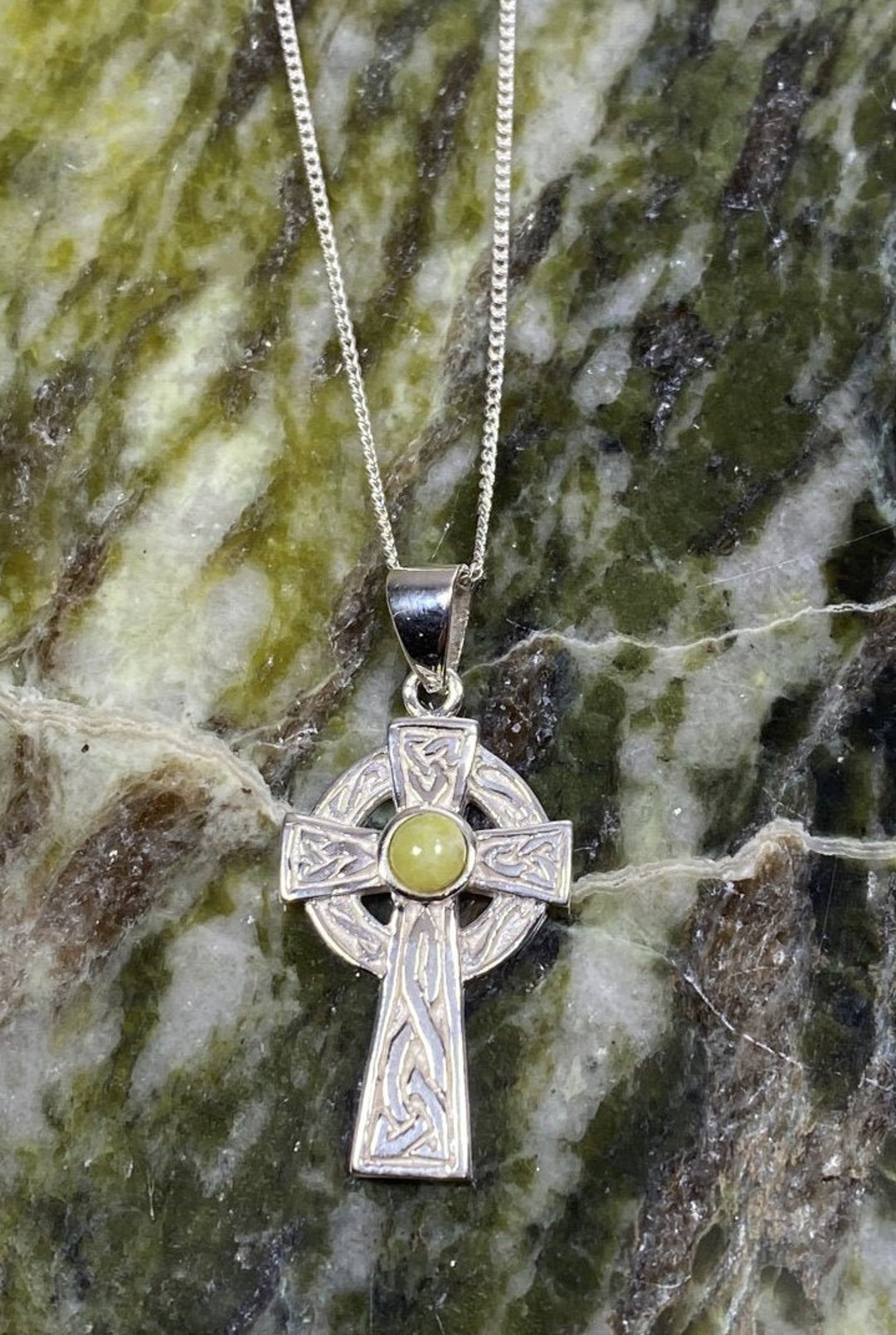 Connemara Marble Stone Set Sterling Silver Celtic Cross Pendant - Etsy