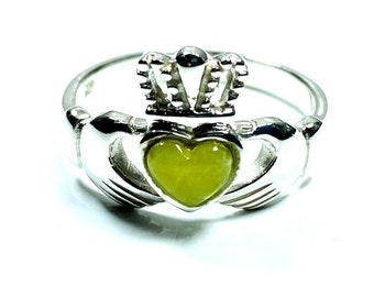 Connemara Marble Stone Set Heavy Gents Sterling Silver Claddagh Ring.