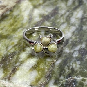 Connemara Marble Stone Set Sterling Silver Shamrock Design Ring.
