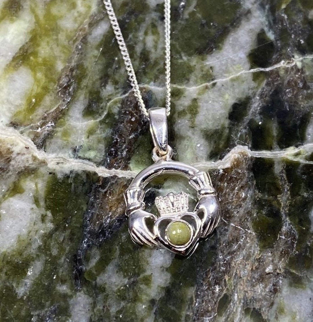 Claddagh Connemara Marble Silver Pendant and Earrings