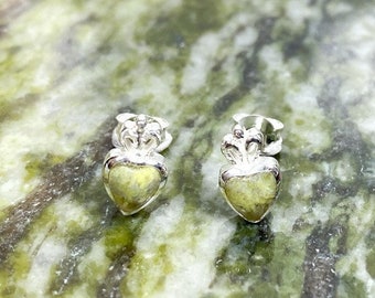 Connemara Marble Stone Set Silver Claddagh Earrings