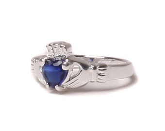 Claddagh Ring with Sapphire Cubic Zirconia September Month BirthStone.