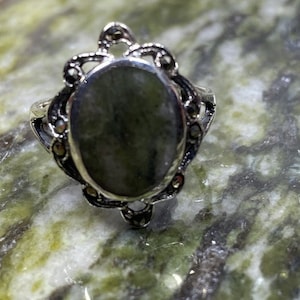 Connemara Marble Stone Set with Marcasite Stone Sterling Silver Ring.