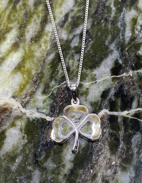 Connemara Marble Silver Shamrock Irish Pendant