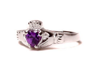 Claddagh Ring with Amethyst Cubic Zirconia February Month BirthStone.