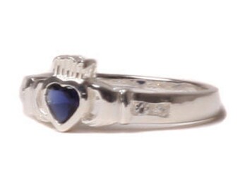 Claddagh Ring with Sapphire Cubic Zirconia September Month BirthStone.