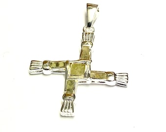Connemara Marble Stone set St Bridgets Cross Sterling Silver Pendant.