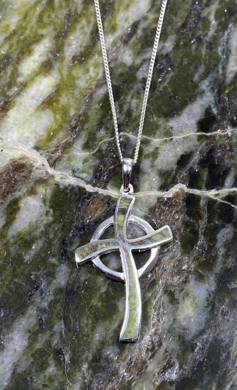 Connemara Marble Stone Set Sterling Silver Celtic Cross Pendant - Etsy