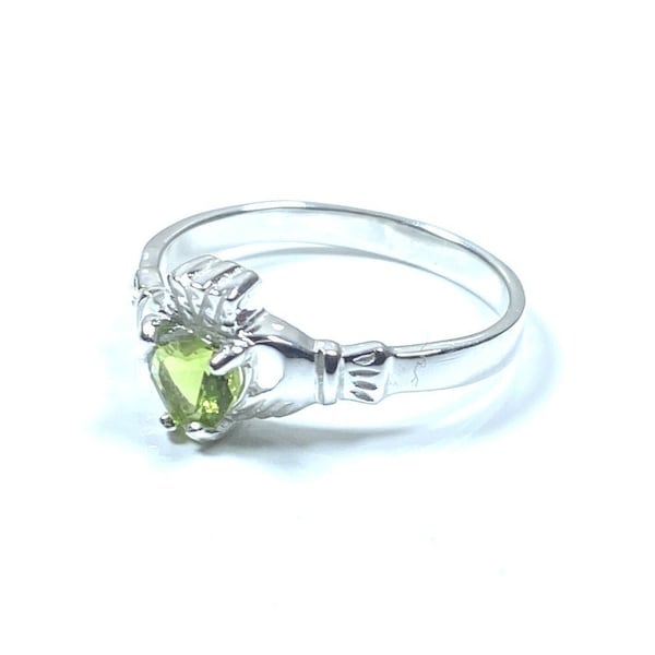 Claddagh Ring with Light Peridot Cubic Zirconia August Month BirthStone