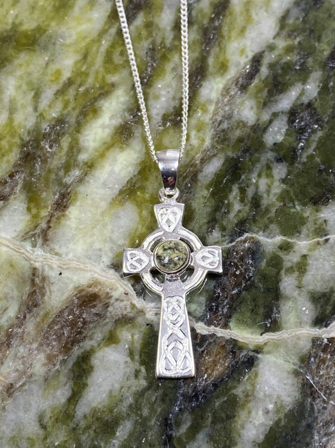Connemara Marble Stone Set Sterling Silver Celtic Cross Pendant - Etsy