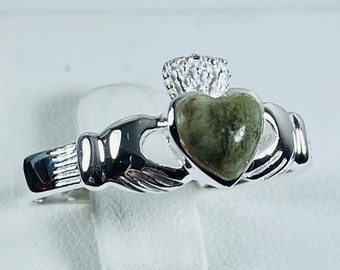 Connemara Marble Stone Set Sterling Silver Claddagh Ring.