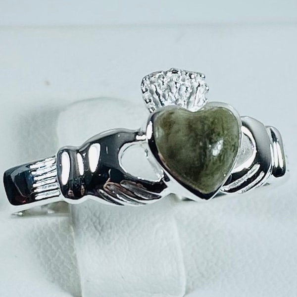 Connemara Marble Stone Set Sterling Silver Claddagh Ring.