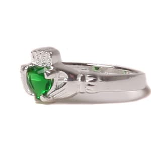 Claddagh Ring with Emerald Cubic Zirconia May BirthStone