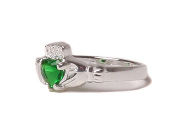 Claddagh Ring with Emerald Cubic Zirconia May BirthStone