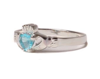 Claddagh Ring with Aquamarine March Month BirthStone.