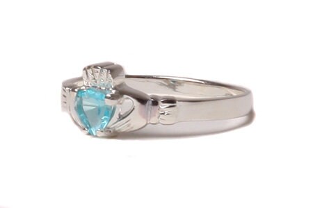 Claddagh Ring with Aquamarine March Month BirthStone.