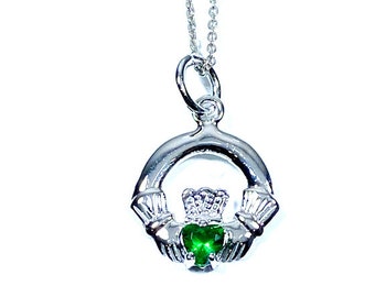 Claddagh Emerald Green Cz May BirthStone Pendant